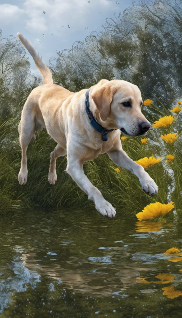 Labrador Fetching Ball in Fairytale Fractal Style