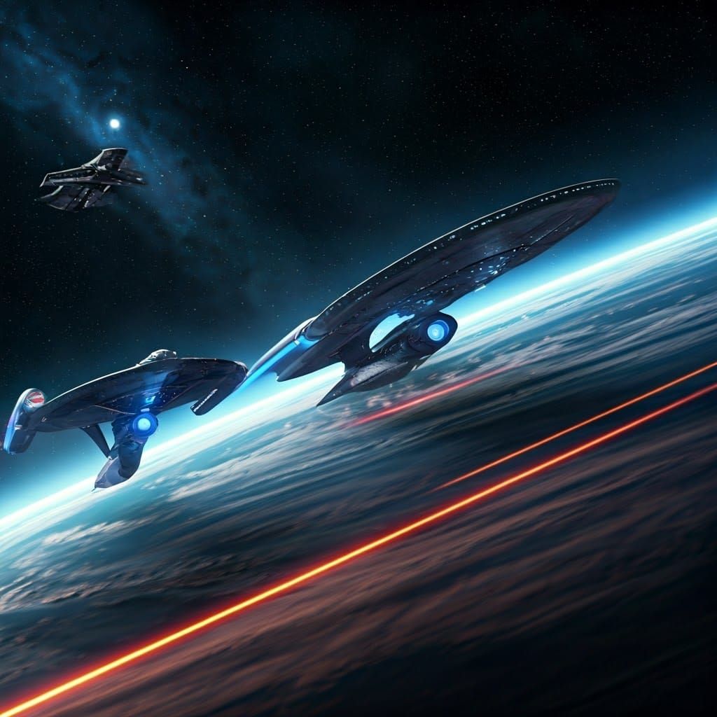 Sleek Spaceships Speed Across Futuristic Cosmic Landscape