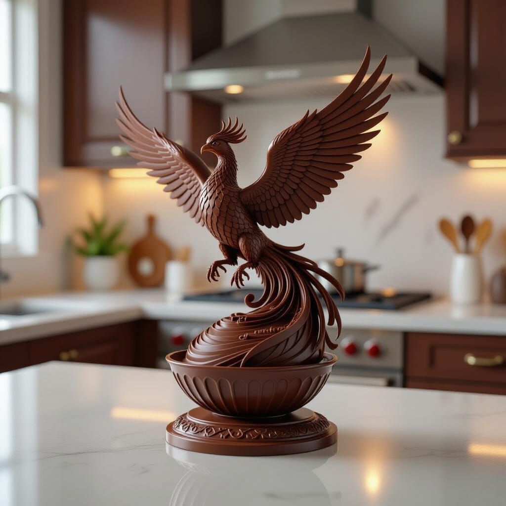 Chocolate Phoenix Rises: Hyperrealistic Digital Art