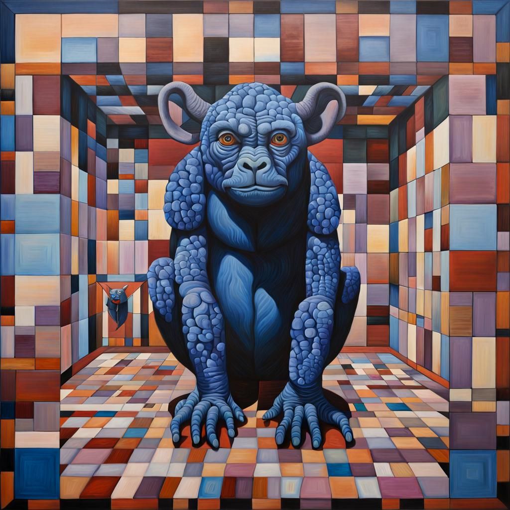 Surreal Oil Painting in Dodgerblue, Mauve and Sienna