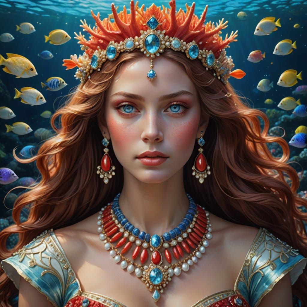 Portrait of Pleione, Oceanid Goddess with Coral Reef