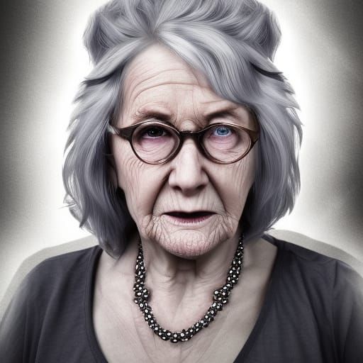 Hyperrealistic Granny Portrait in Splash Art Style