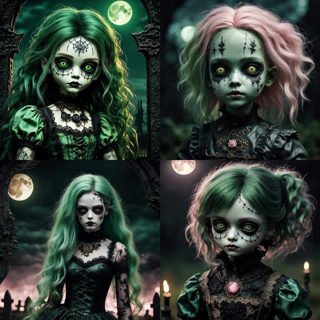 Creepy Patchwork Doll in Cemetery by Rutkowski