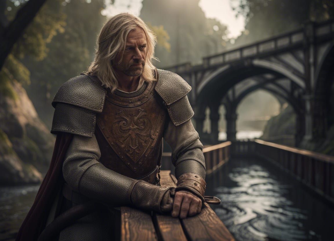 Medieval Knight on Bridge in Gothic Setting