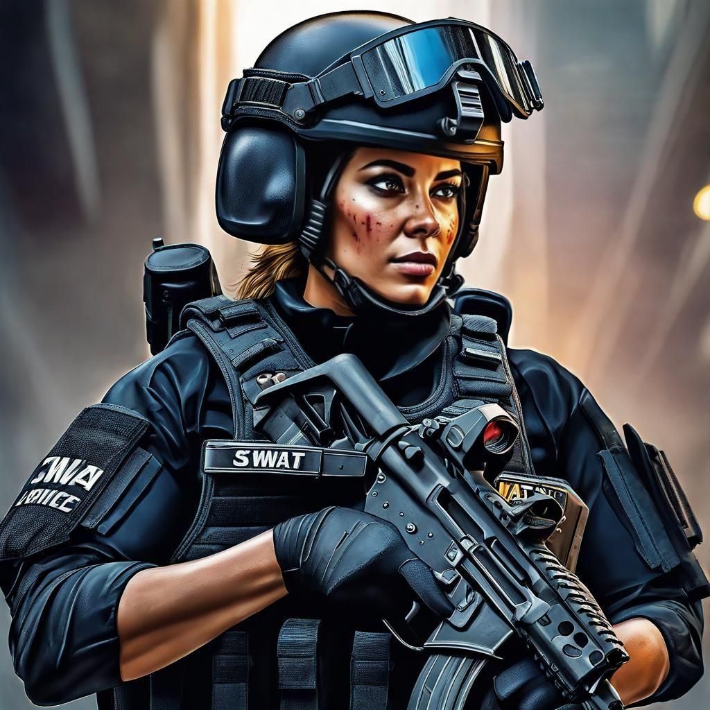 Powerful SWAT Officer Portrait in Splash Art Style