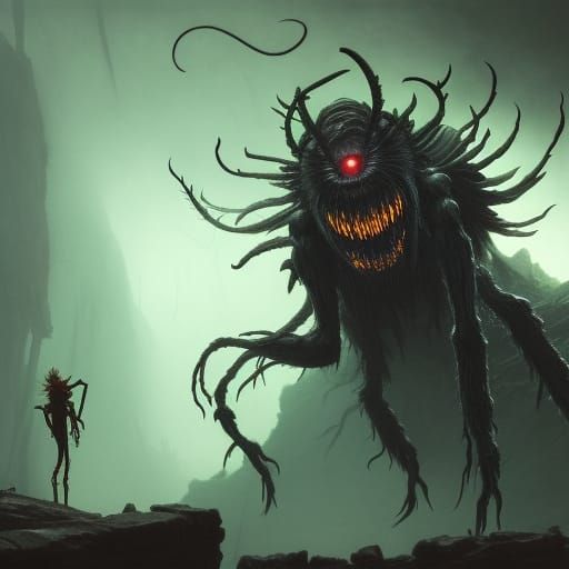 Three-Headed Spider Oni with Glowing Eyes