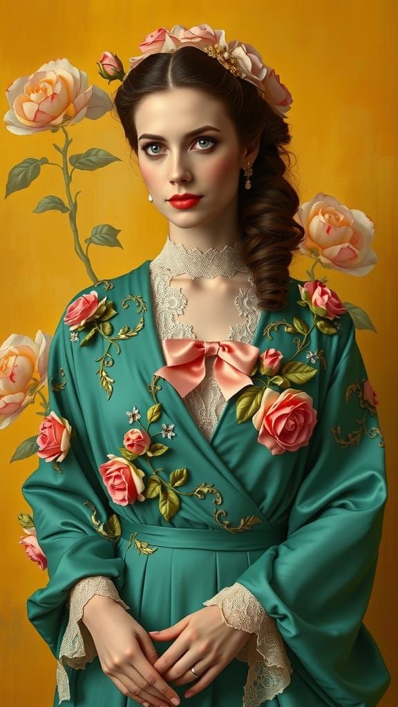 Woman in Green Robe: Art Nouveau Style