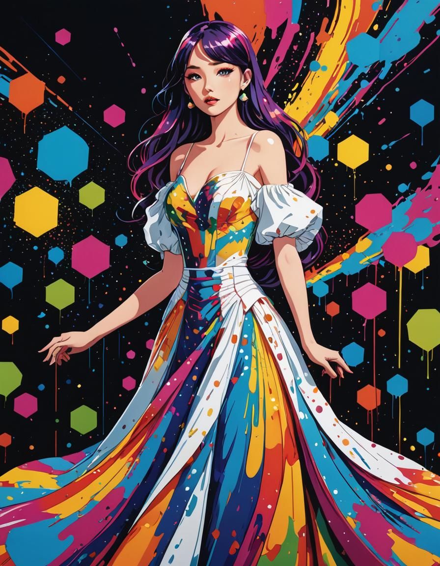 Rainbow Ink Splatter in Anime Pop Art Style