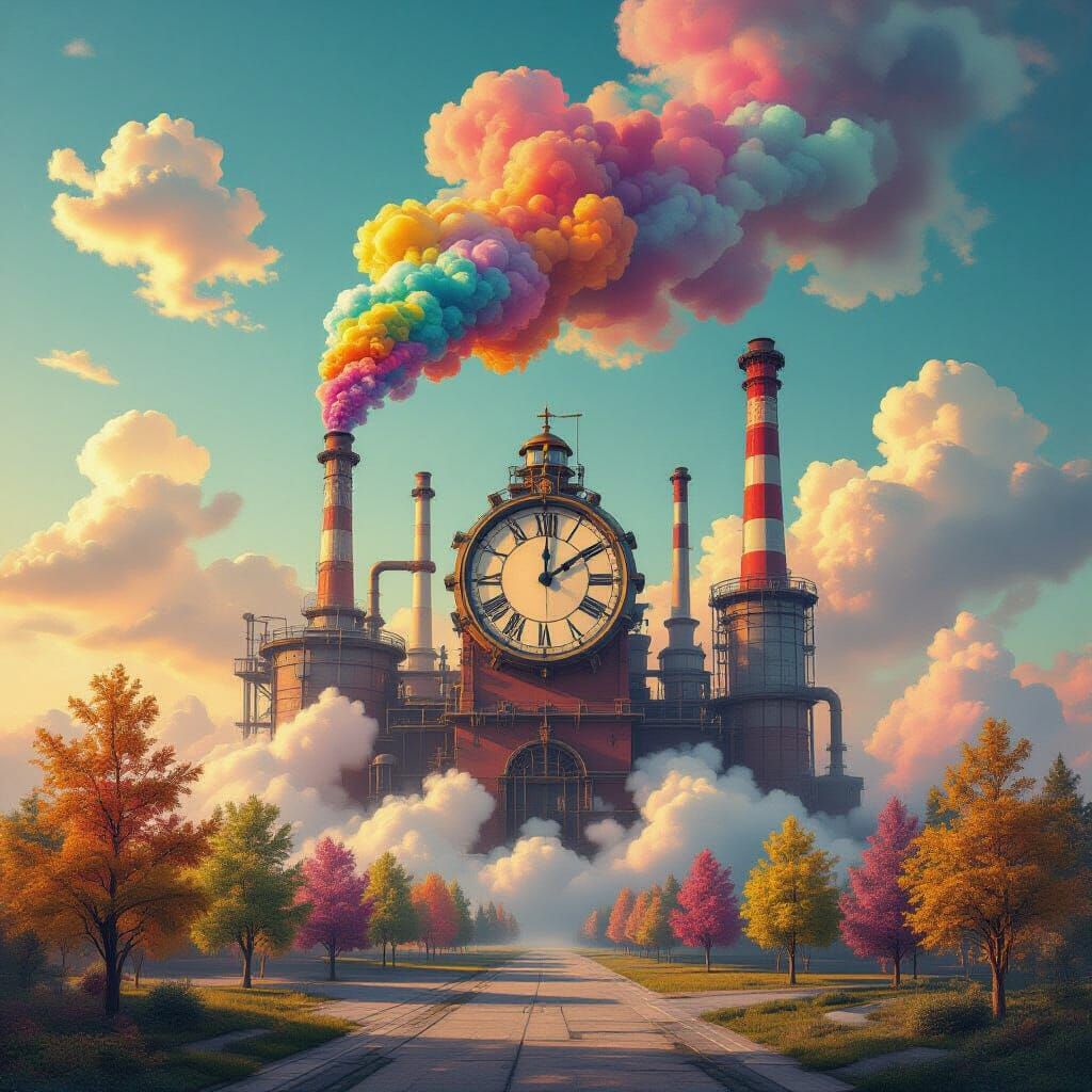 Surreal Factory Spewing Color into Sky
