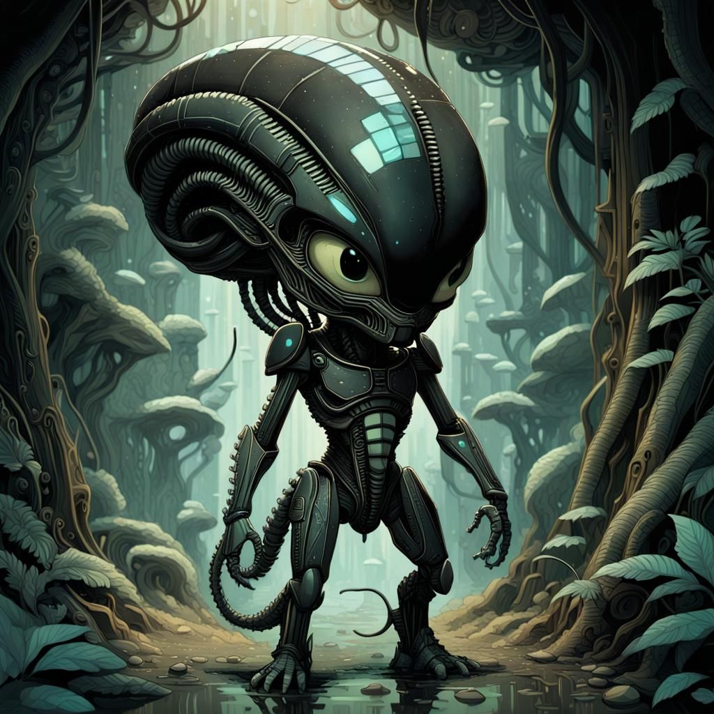 Adorable Chibi Xenomorph Character Design
