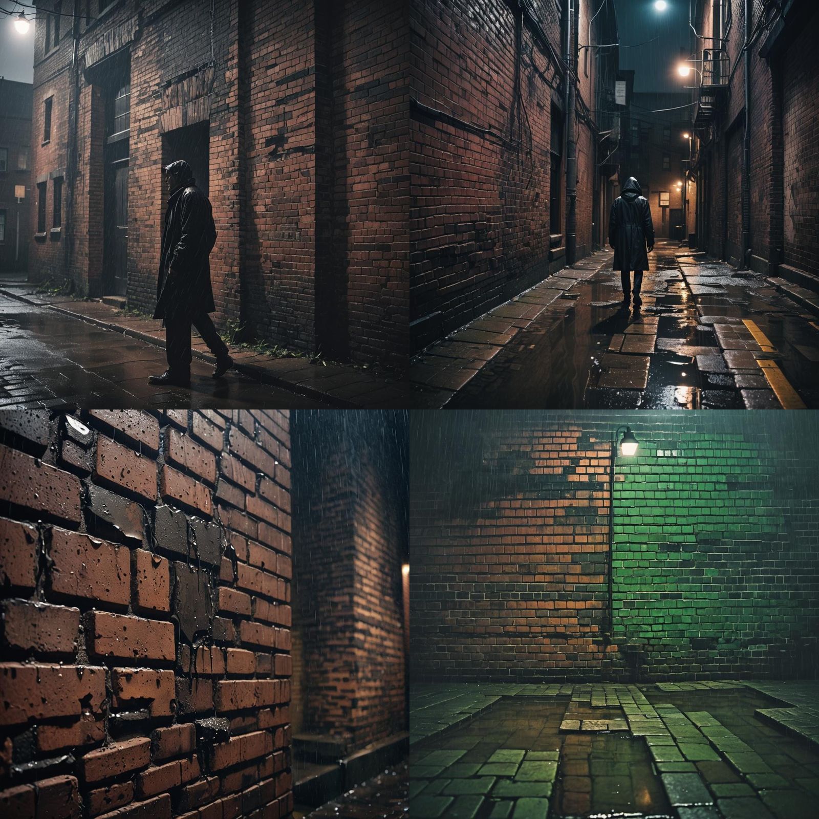 Sinister Brick Wall on a Rainy Night