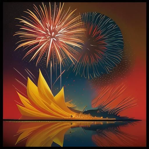 Surreal Fireworks Display in Dreamlike Style