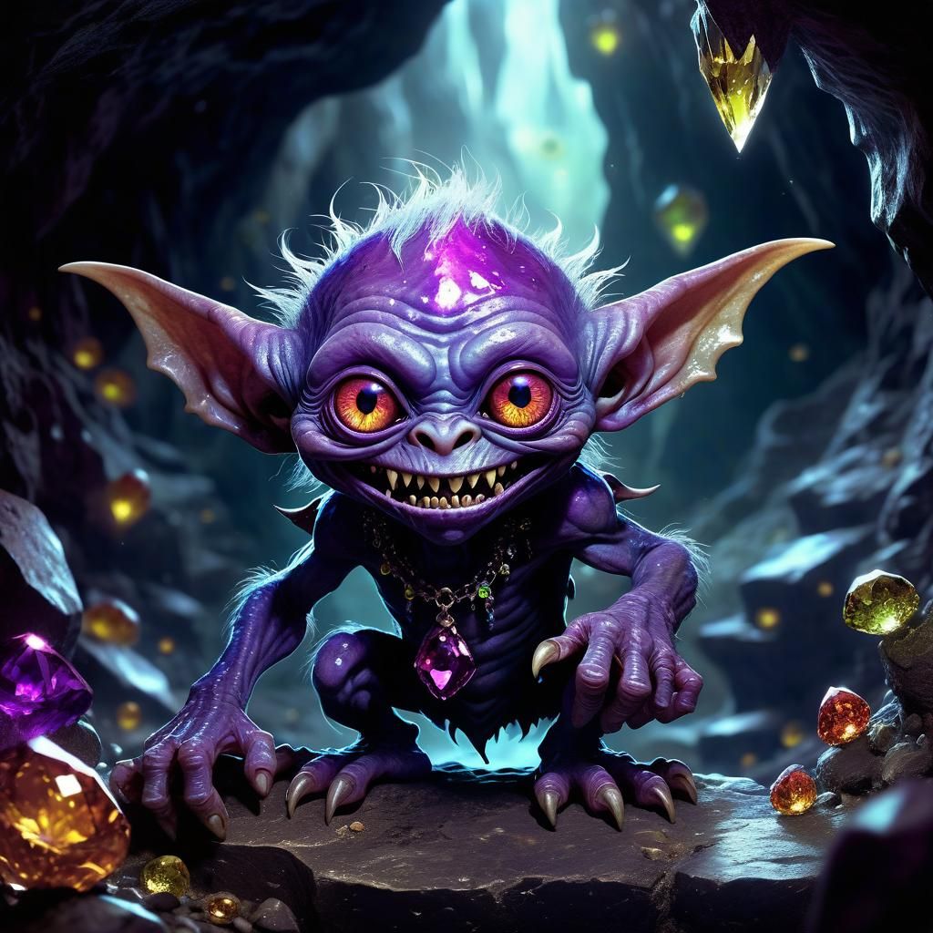 Goblin-like Creature with Jewel Eyes, Detailed Matte Paintin...