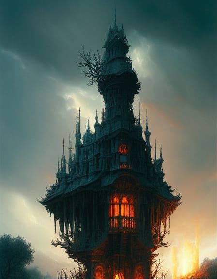 Fiery Magician Card Thrower in Brutalist Horror Style