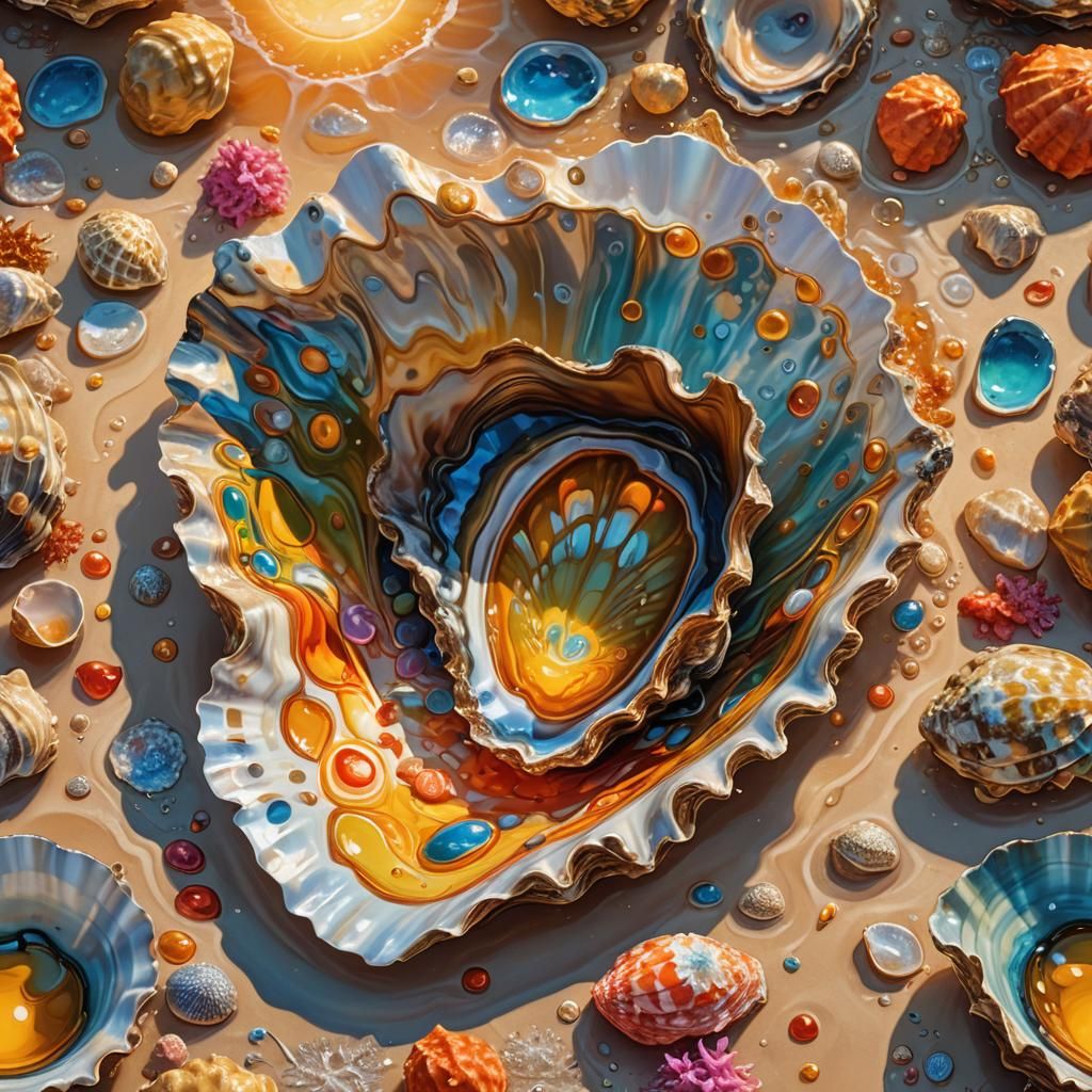 Giant Oyster Shell on Tropical Beach in 3D