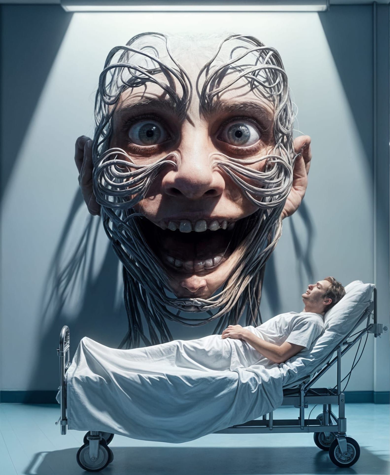 Surreal Hospital Scene in Cyberpunk CGI