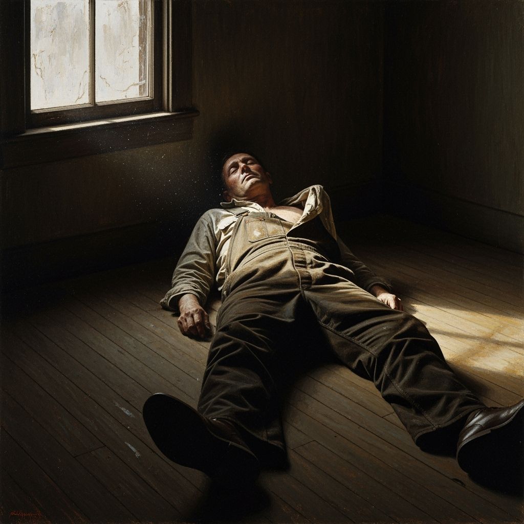 Deceased Man in Overalls: Somber Realism