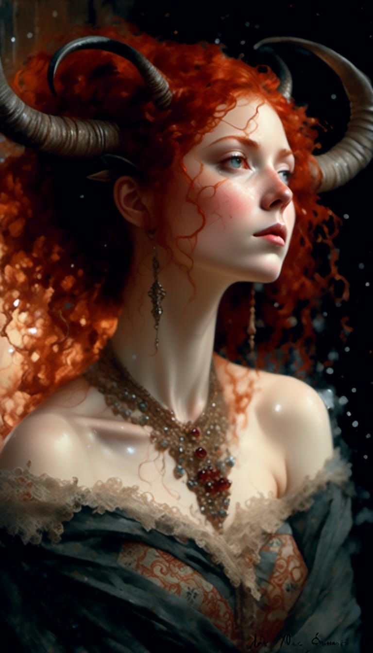 Red-headed Horned Goddess in a Storm