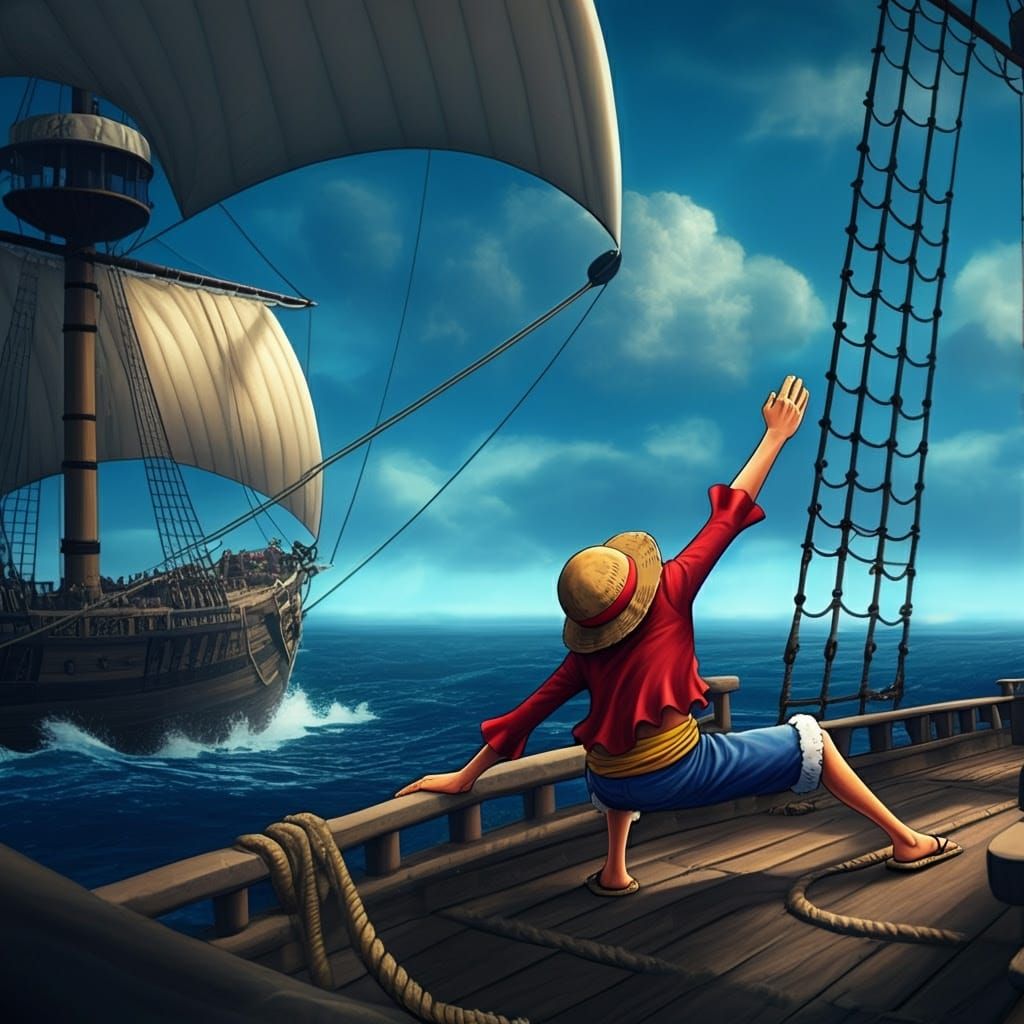 Luffy Reaches Out on the Ocean: Matte Painting Style
