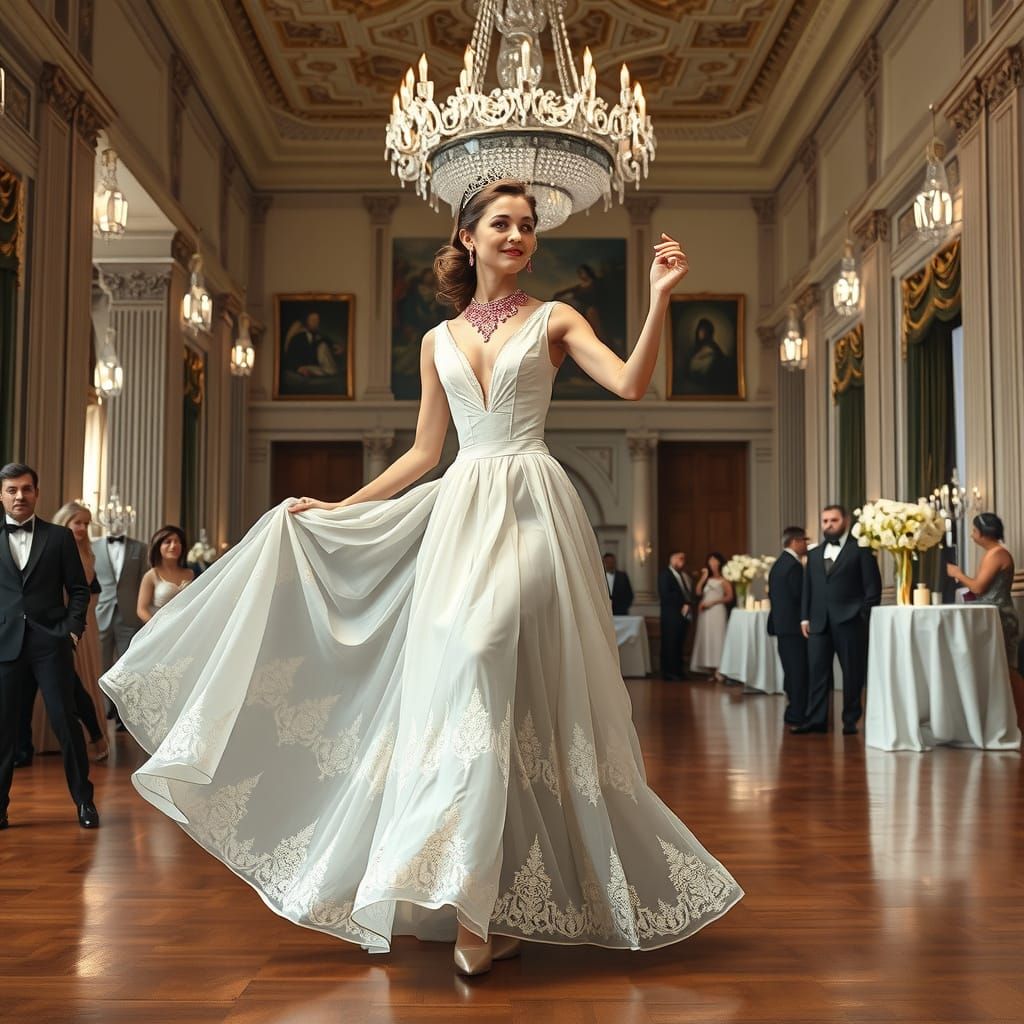 Regal Blonde Princess in Elegant White Ball Gown with Ruby J...