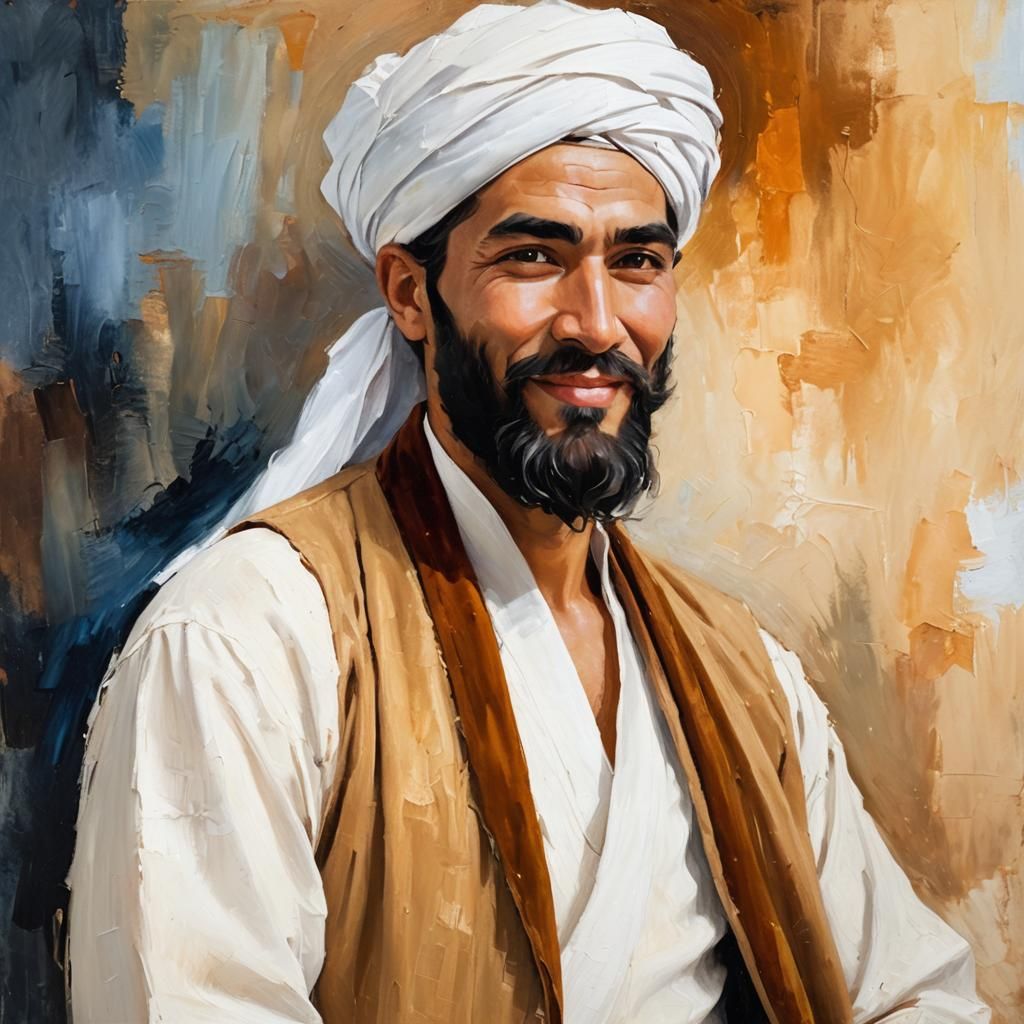 Serene Man with Beard in Impressionist Impasto Portrait