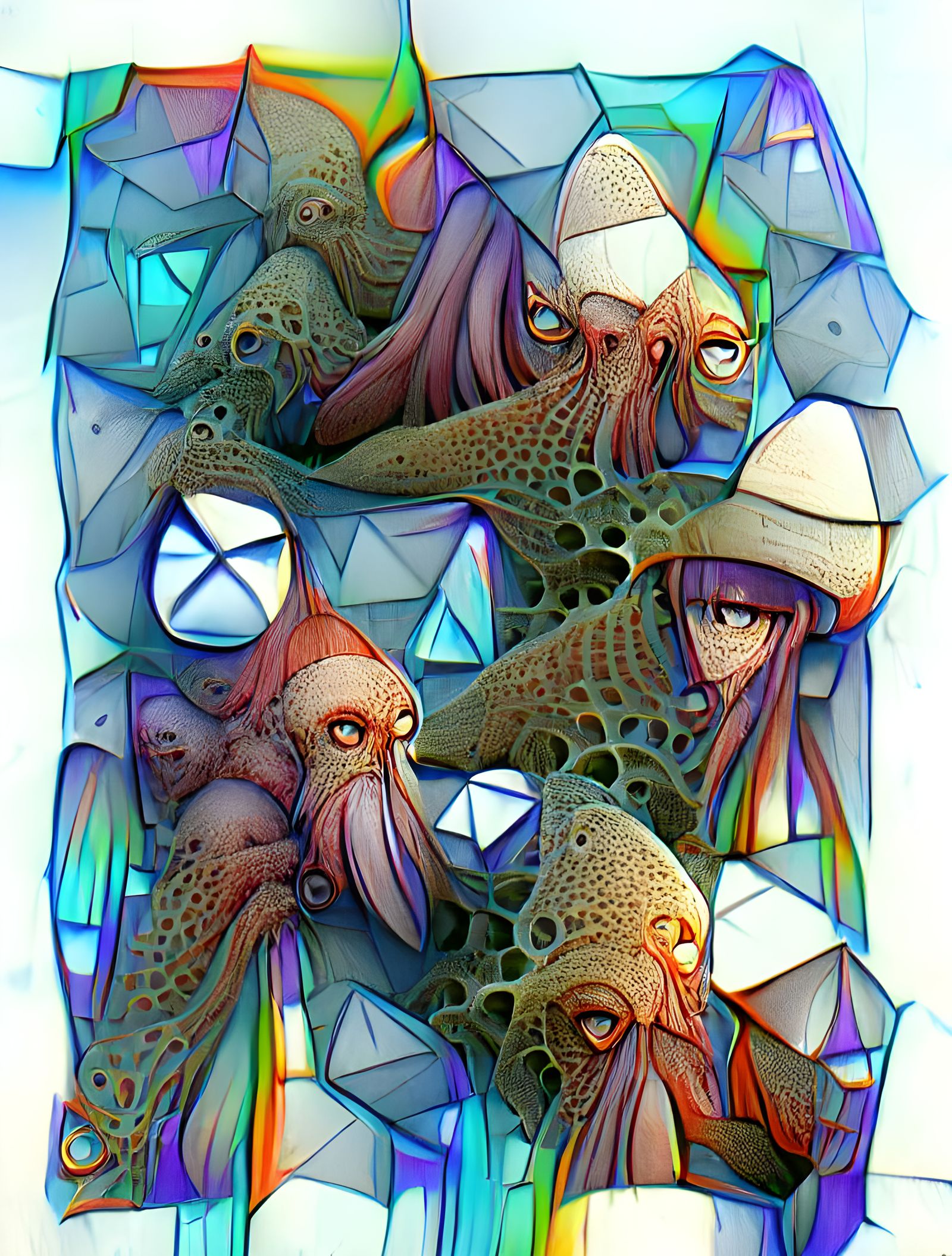 Geometric Cephalopod Prismatic Art: Squid Crystals II