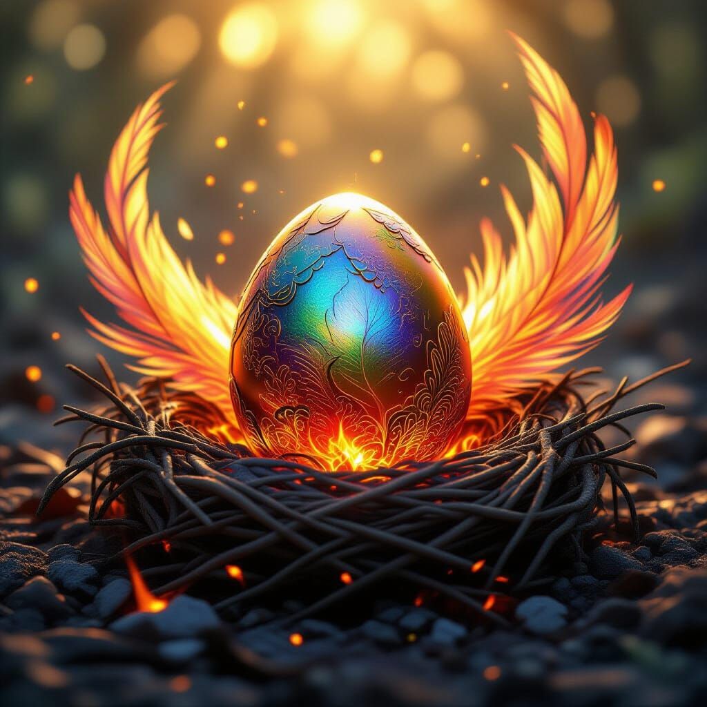 Phoenix Egg in Embers: Iridescent Macro Photography