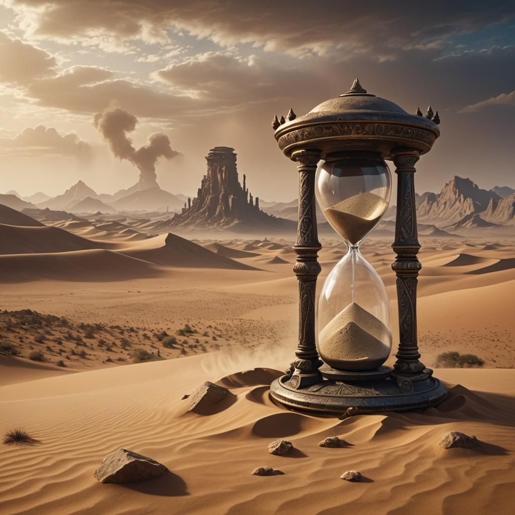 Hourglass in Desert Sandstorm: Fantasy Concept Art