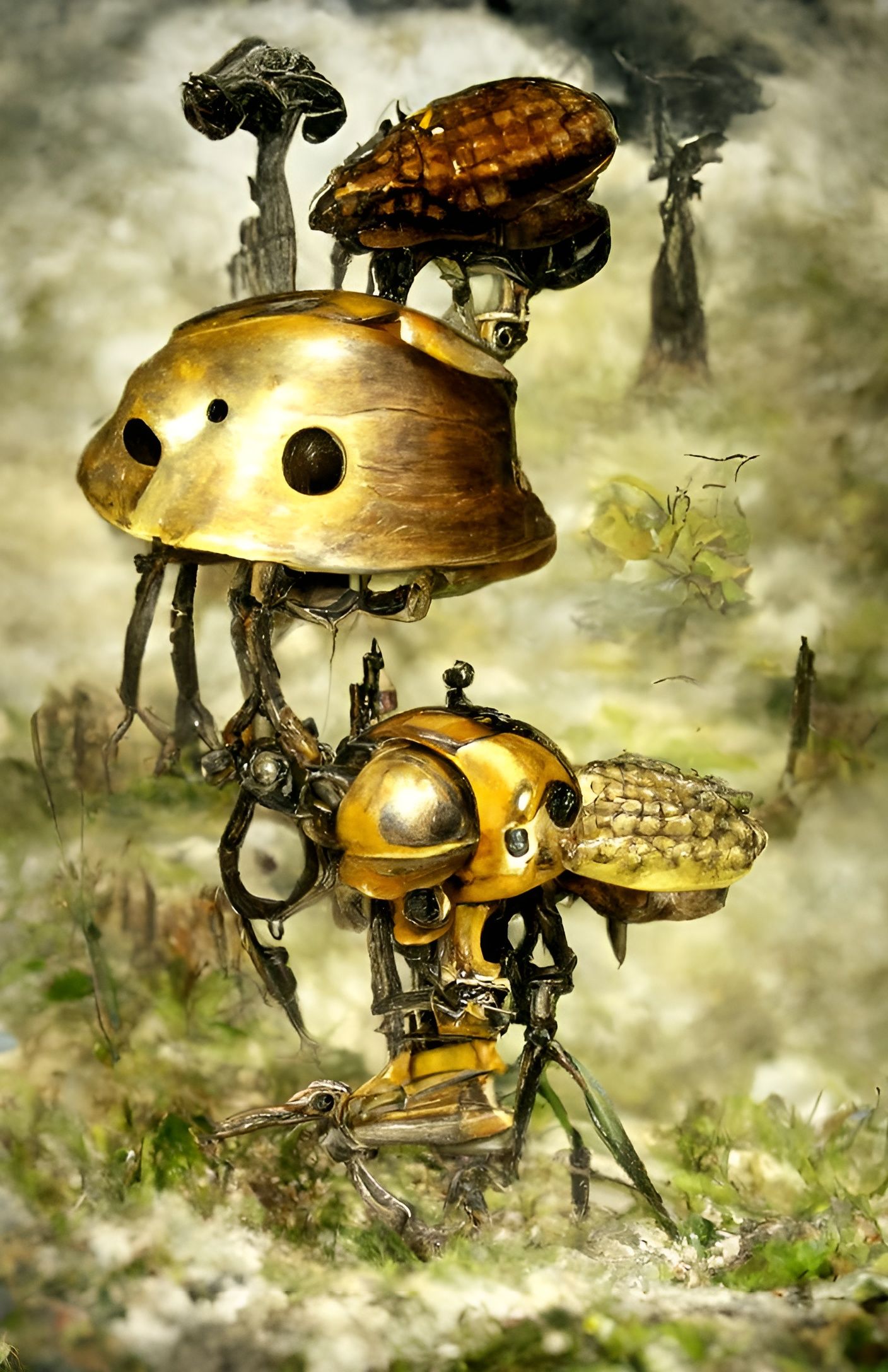 Steampunk Robotic Corn and Mushroom Poster