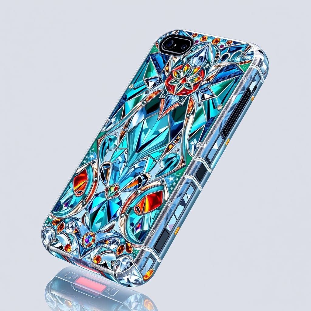 Crystal Cell Phone with Art Deco & Neon Accents