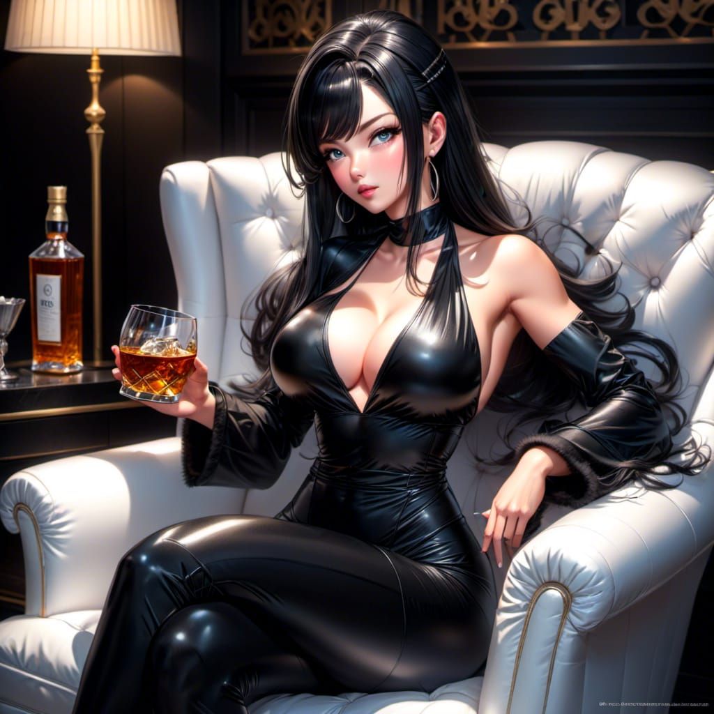 Magnificent Portrait of Woman Sipping Whisky
