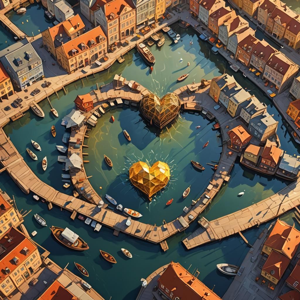 Polish Harbor with Diamond Heart in Digital Painting Style