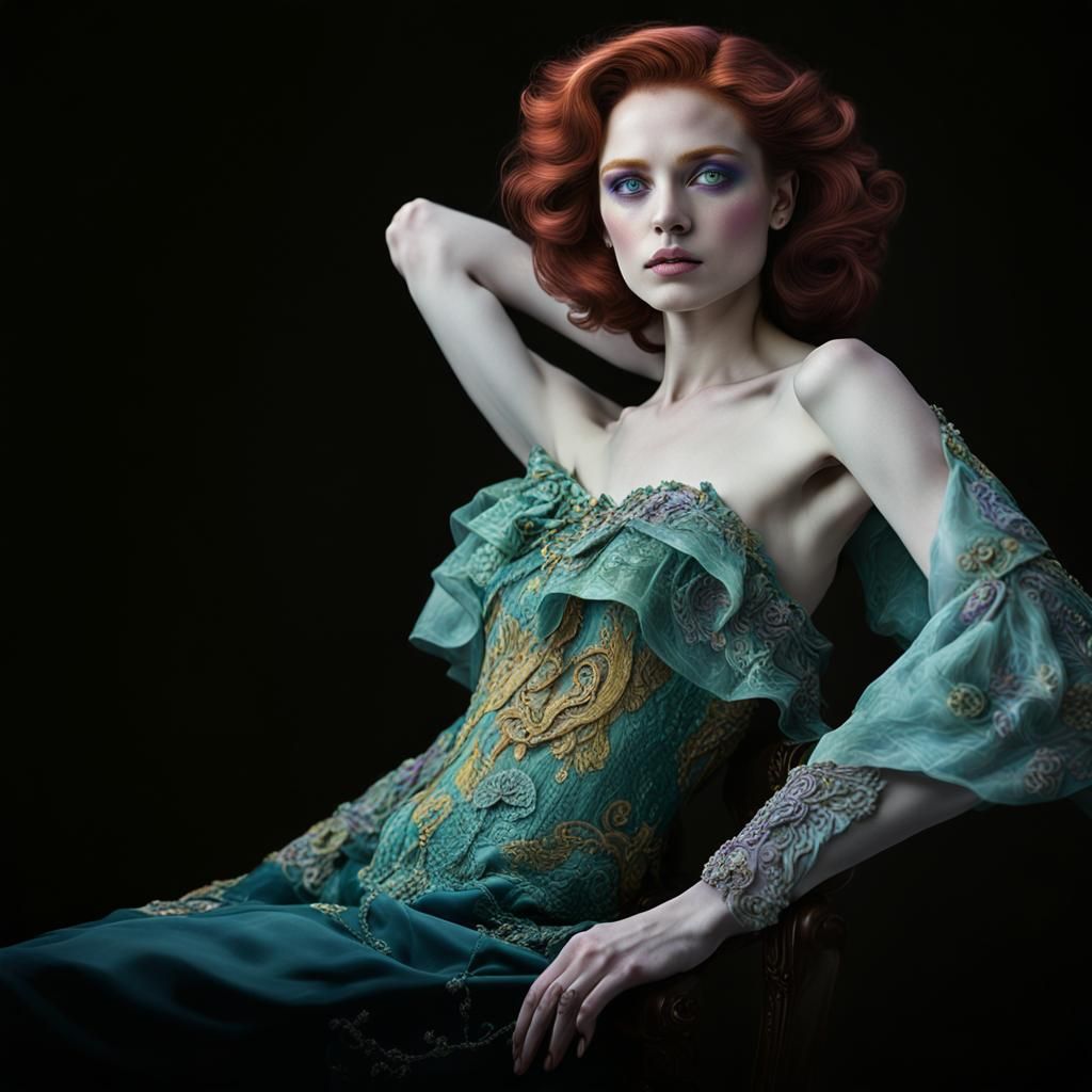 Auburn Haired Woman Portrait in Art Nouveau Style