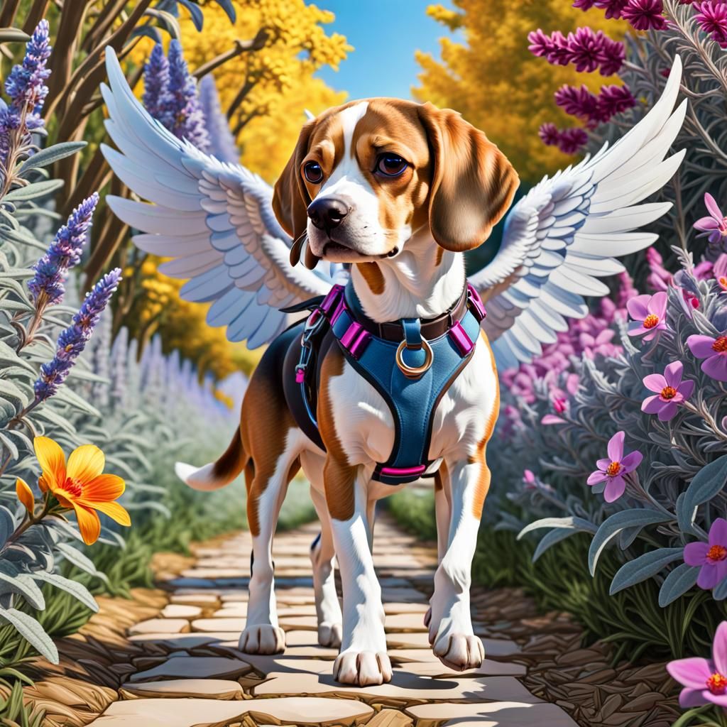 cute tan and white beagle angel