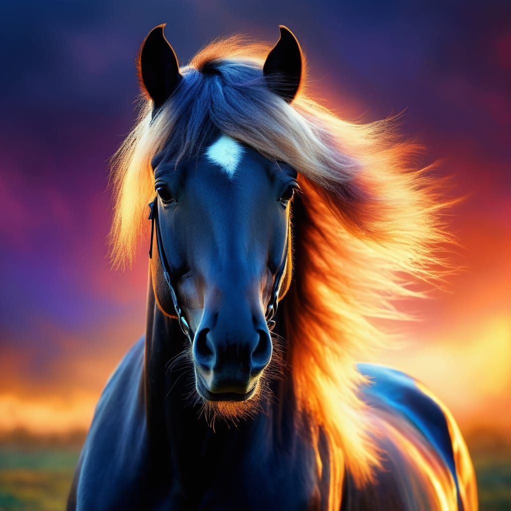 Ethereal Stallion in Vibrant Dreamlike Oil Painting