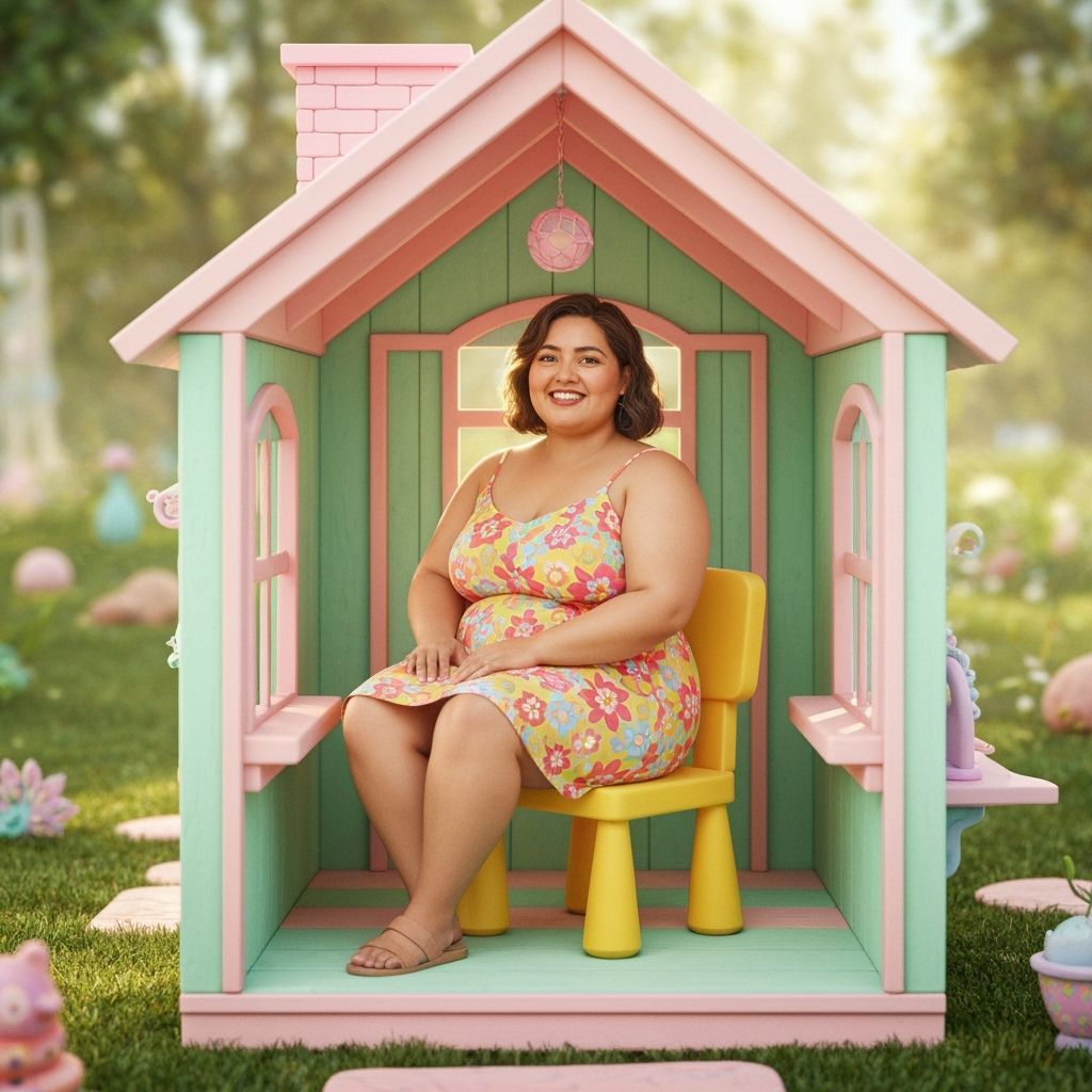 Whimsical Playhouse Scene in Folk Art Style