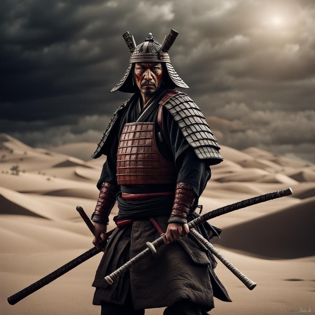 Hyper-Realistic Samurai After Battle: Fear and Horror