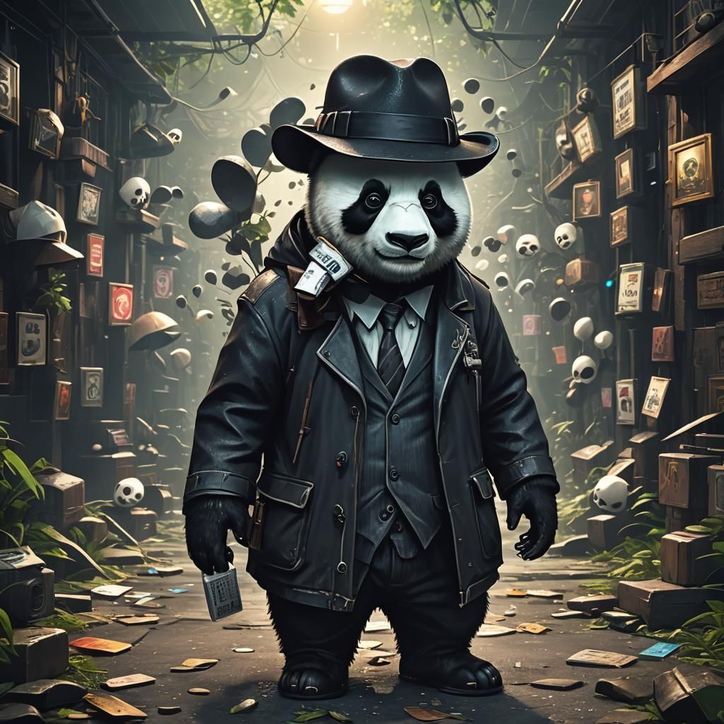 Abstinence Panda in Trilby Hat: Dark Fantasy Concept Art