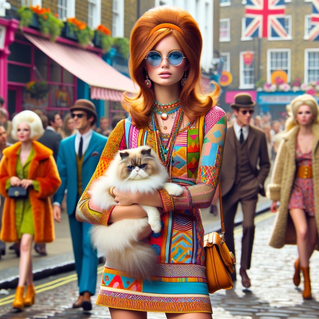 1960s Fashionista with Persian Cat