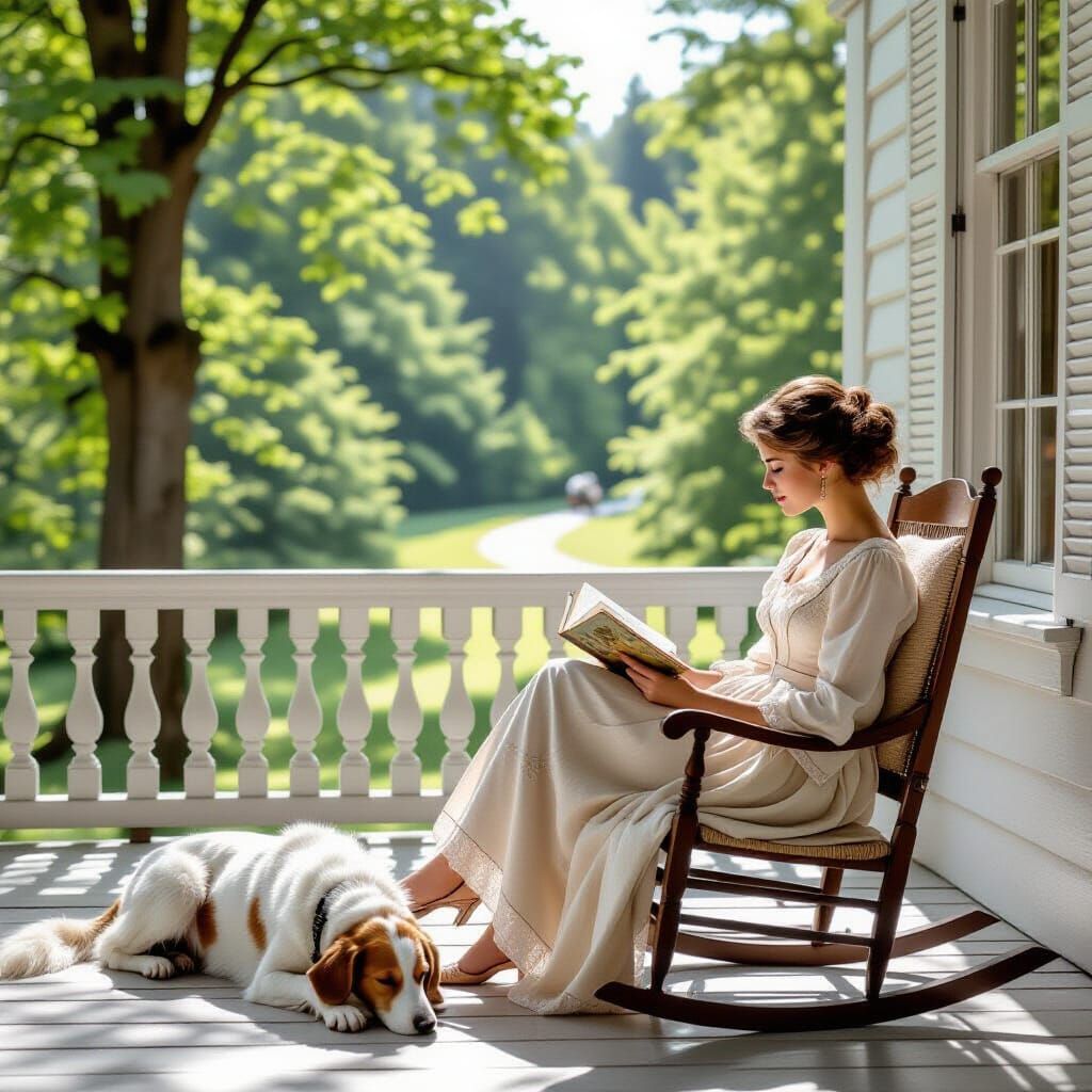 19th Century Woman Reading on Terrace, Fairytale Forest