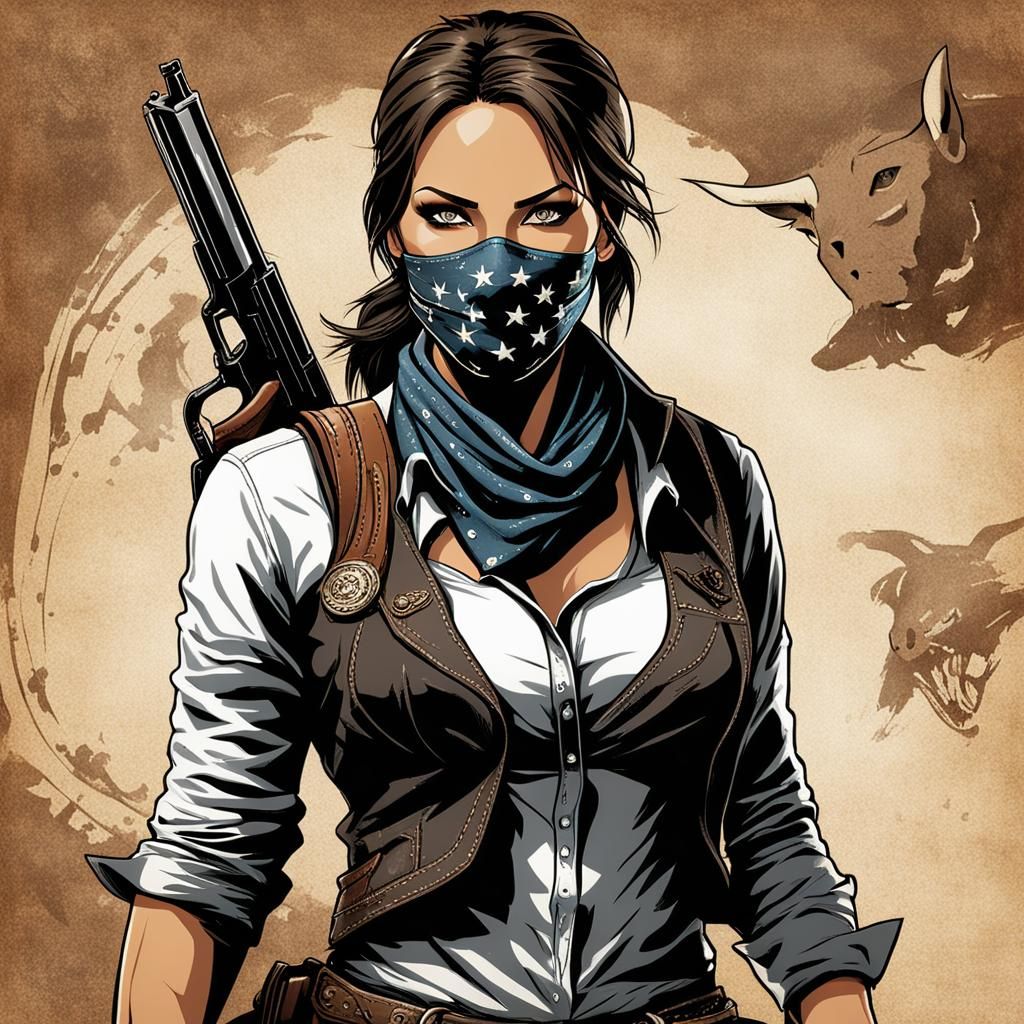 Lara Croft as Cowgirl Bank Robber