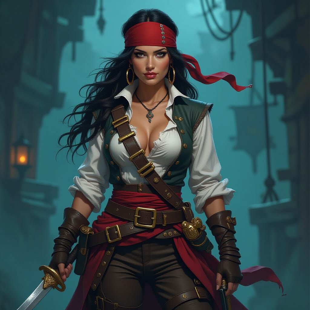 Female Pirate Captain in Gritty Fantasy Style