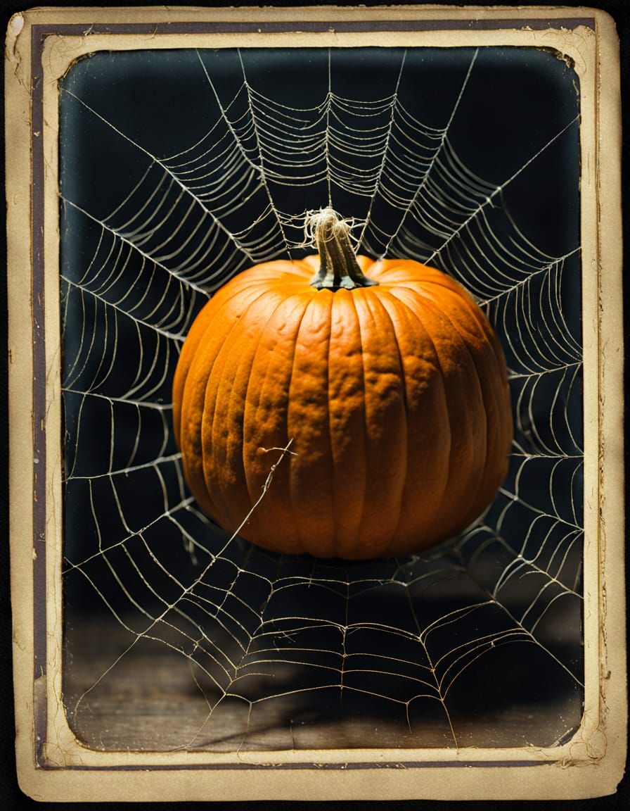 Surreal Pumpkin with Cobwebs in Daguerreotype Style