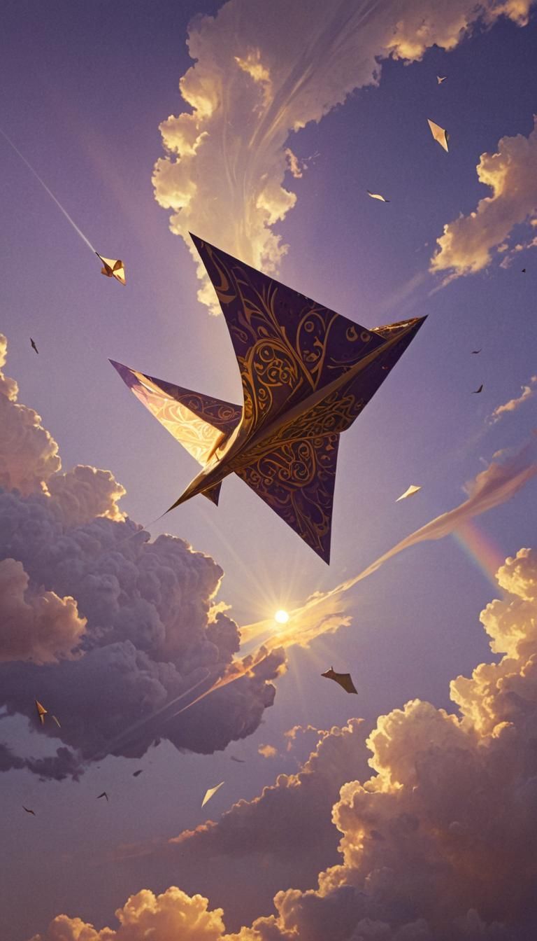 Paper Plane Soaring in Dark Fantasy Art