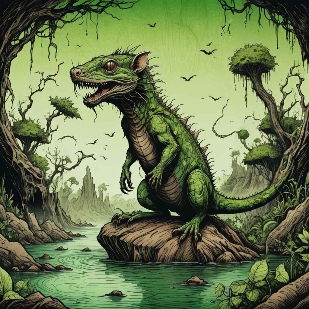 Lizard-Rat Monster in Dark Fantasy Pen and Ink