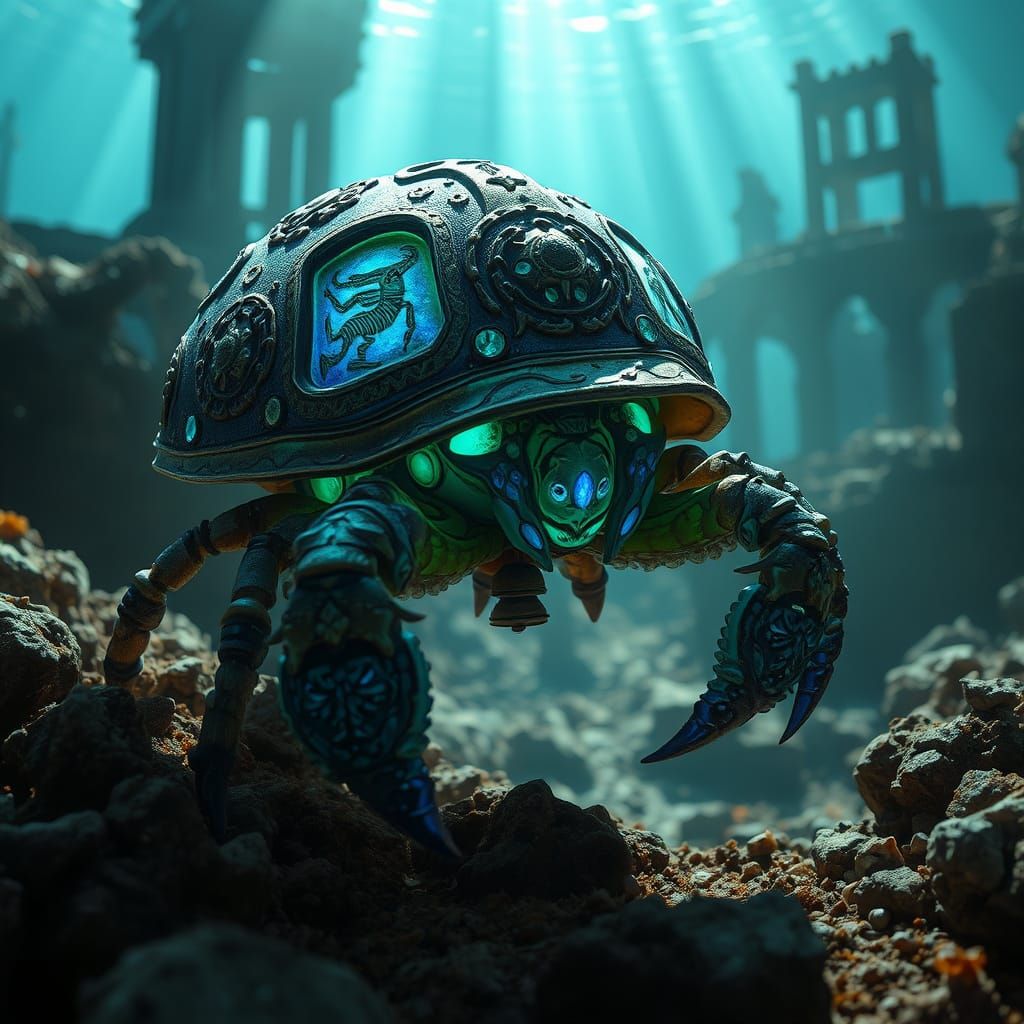 Bioluminescent Hermit Crab in Sunken City Ruins