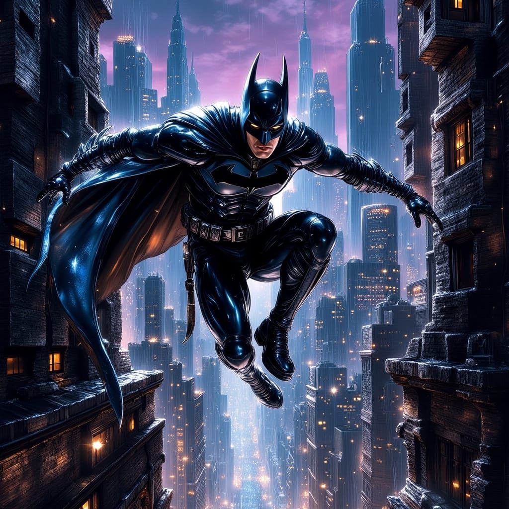 Grayson Robin Skydiving Between Gotham Skyscrapers at Twilig...