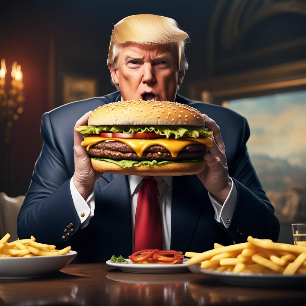 Donald Trump Eats Cheeseburger: Detailed Matte Painting