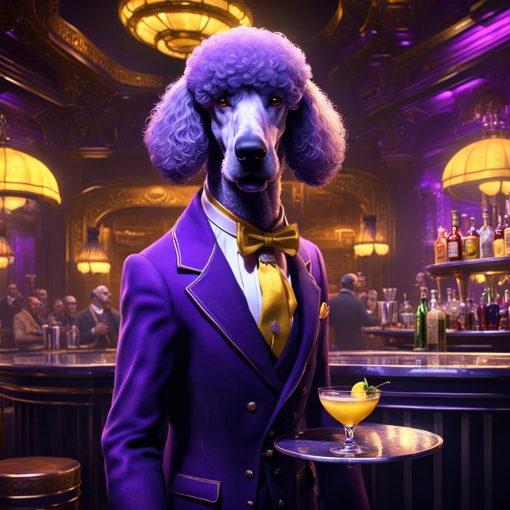 Poodle Bartender in 1930s Style, Fantasy Art