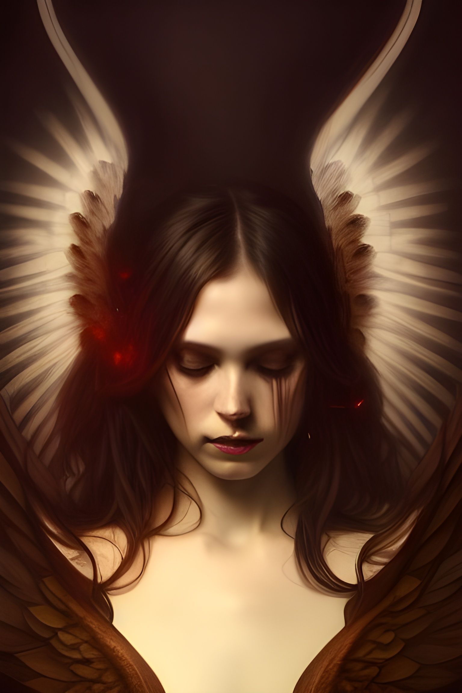 Fallen Angel Portrait in Watercolor Style